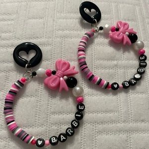 Barbie pink black heart Ken love  hoop rose black pink glam earrings school babe